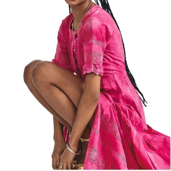 LOVESHACKFANCY Edie Dress Pink Tie Dye Lace Midi XS - Picture 4 of 16